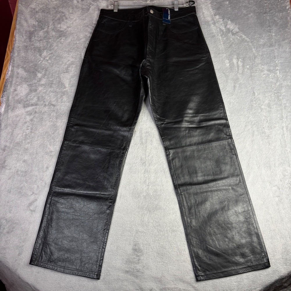 Structure Express Leather Pants Men 34x32 Black Genuine Leather Straight Leg NWT